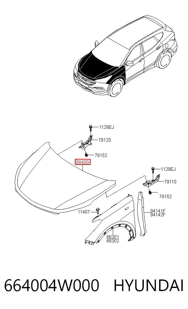 Капот 664004W000 Hyundai/Kia