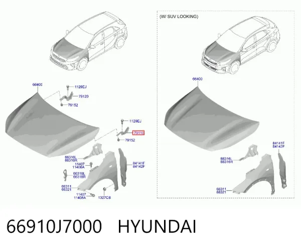 Петля капота левая 66910J7000 Hyundai/Kia
