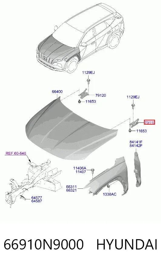 Петля капота левая 66910N9000 Hyundai/Kia