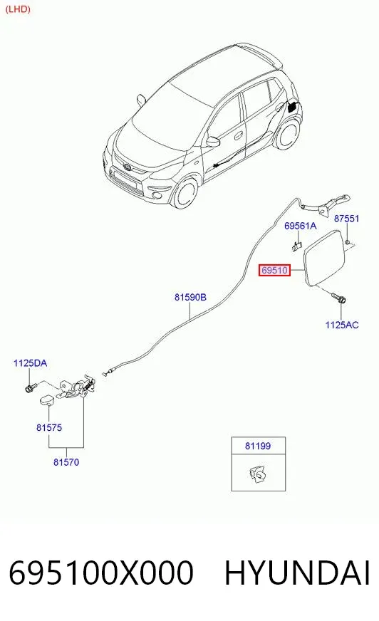 Лючок бензобака 695100X000 Hyundai/Kia