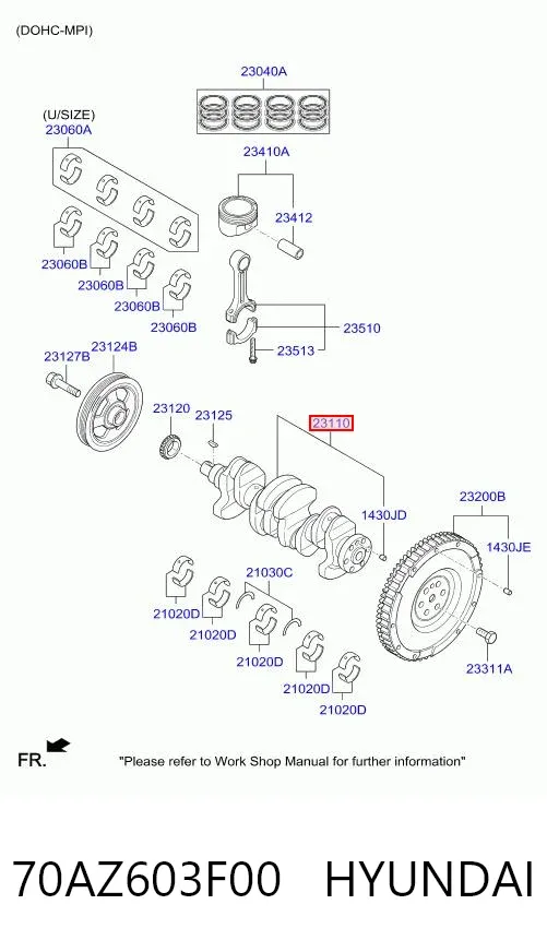 Коленвал 70AZ603F00 Hyundai/Kia