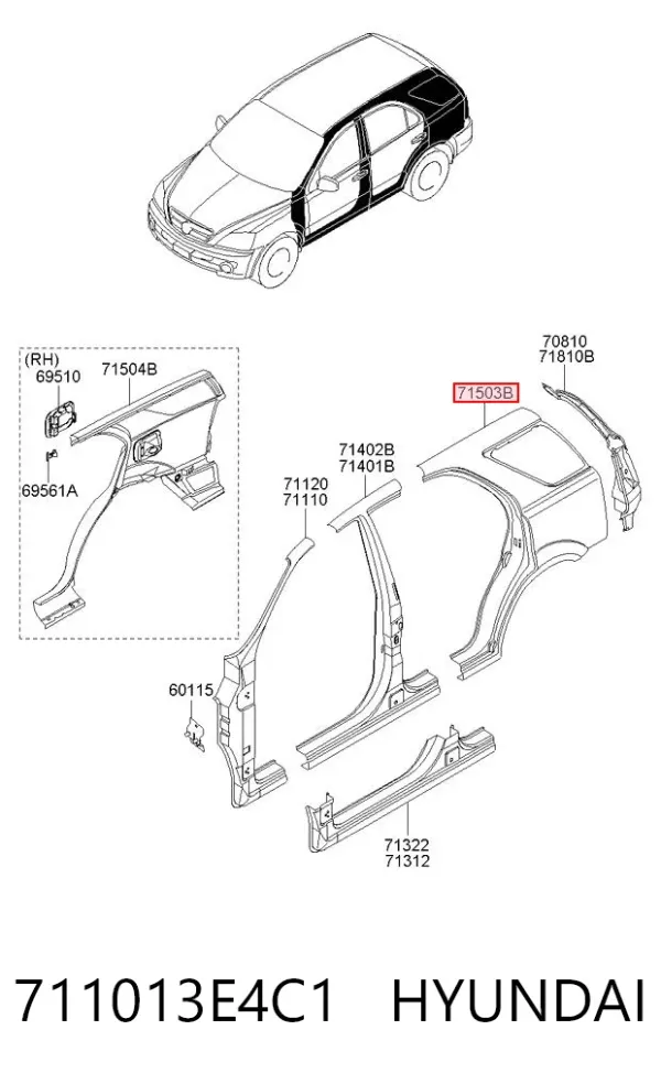 Крыло заднее левое 711013E4C1 Hyundai/Kia