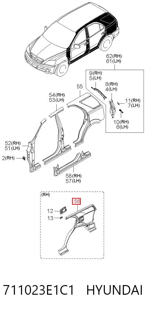 Крыло заднее правое 711023E1C1 Hyundai/Kia