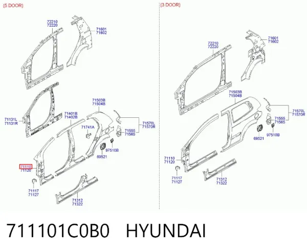 Стойка кузова передняя левая 711101C0B0 Hyundai/Kia