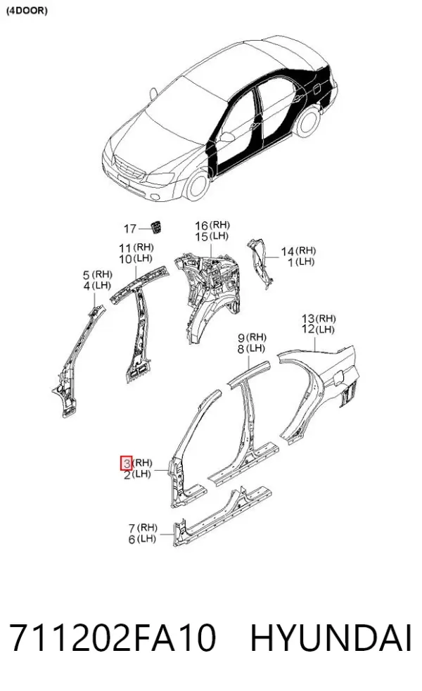 Стойка кузова передняя правая 711202FA10 Hyundai/Kia
