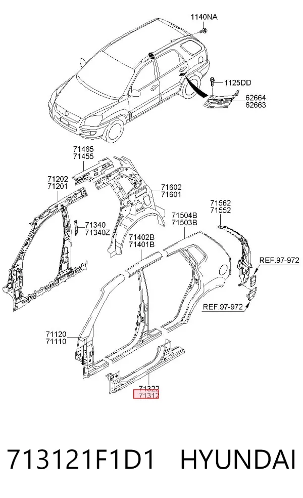 Порог внешний левый 713121F1D1 Hyundai/Kia