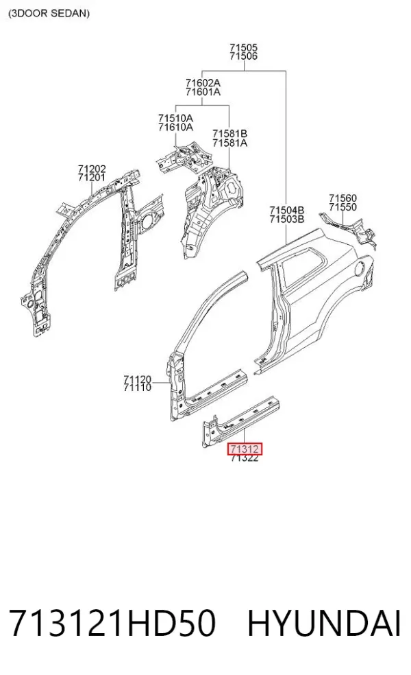 Порог внешний левый 713121HD50 Hyundai/Kia