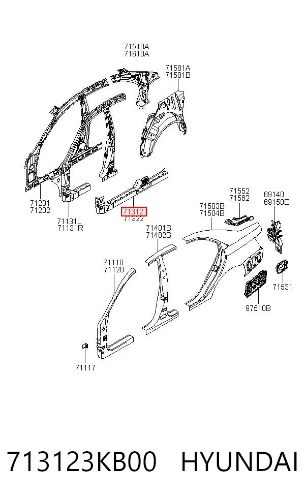 Порог внешний левый 713123KB00 Hyundai/Kia