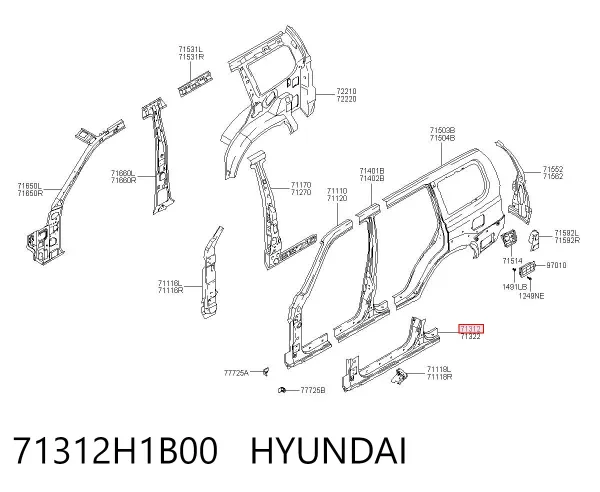 Порог внешний левый 71312H1B00 Hyundai/Kia