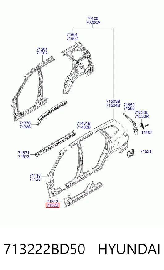 Порог внешний правый 713222BD50 Hyundai/Kia
