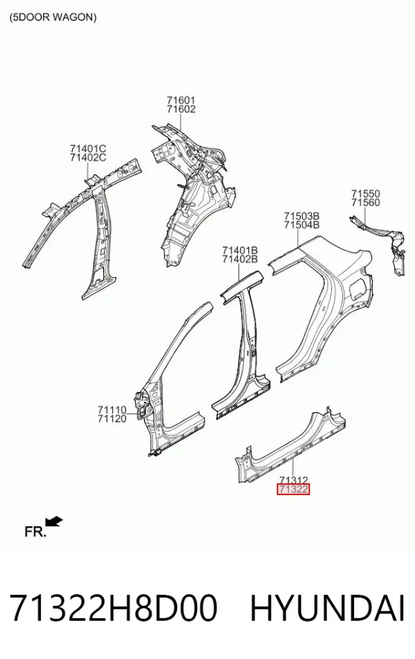 Порог внешний правый 71322H8D00 Hyundai/Kia