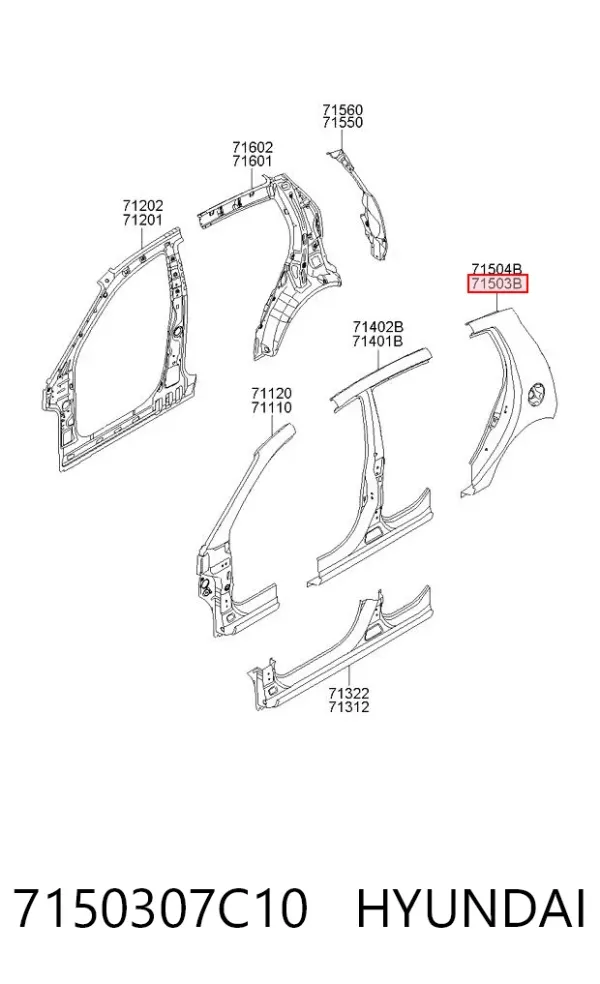 Крыло заднее левое 7150307C10 Hyundai/Kia