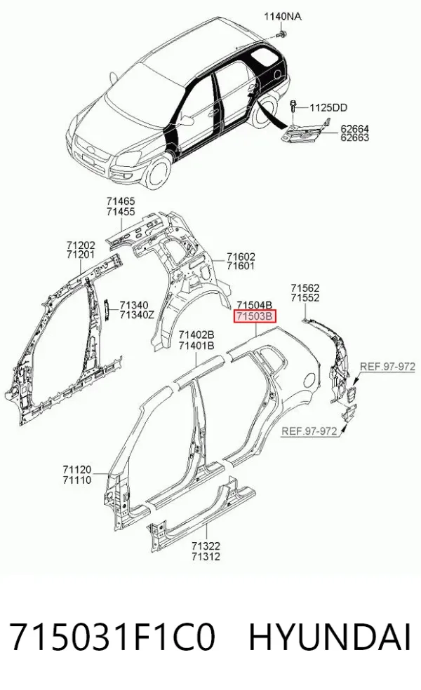 Крыло заднее левое 715031F1C0 Hyundai/Kia