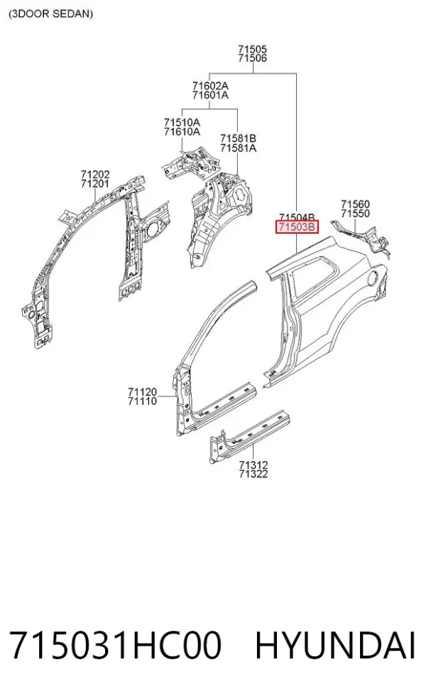 Крыло заднее левое 715031HC00 Hyundai/Kia