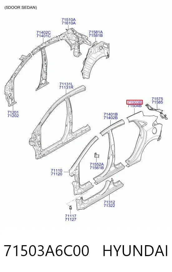 Крыло заднее левое 71503A6C00 Hyundai/Kia
