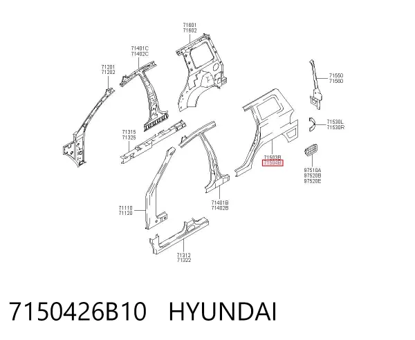 Крыло заднее правое 7150426B10 Hyundai/Kia