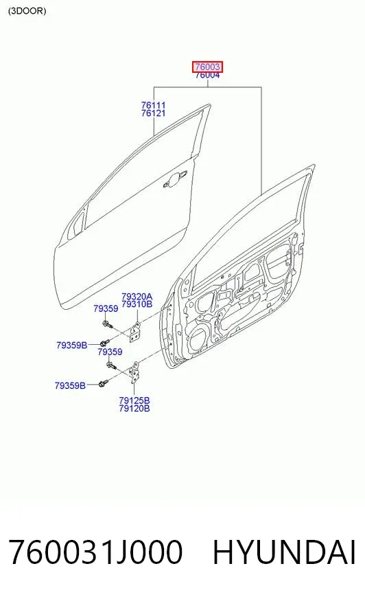 Дверь передняя левая 760031J000 Hyundai/Kia