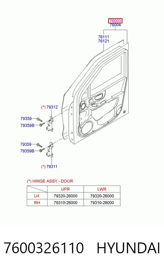 Дверь передняя левая 7600326110 Hyundai/Kia