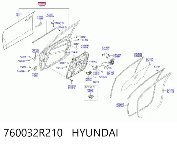 Дверь передняя левая 760032R210 Hyundai/Kia