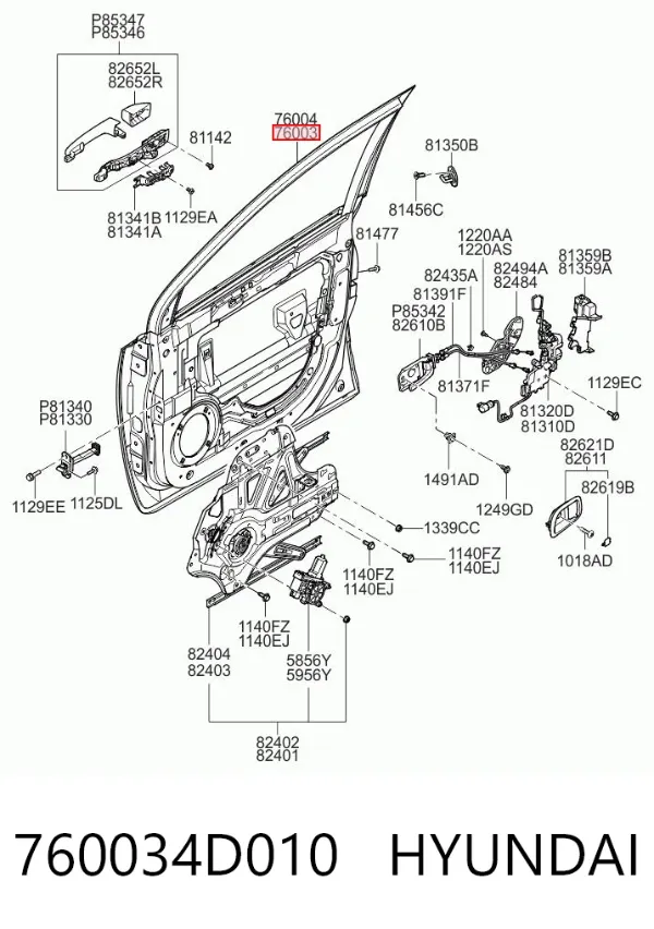 Дверь передняя левая 760034D010 Hyundai/Kia
