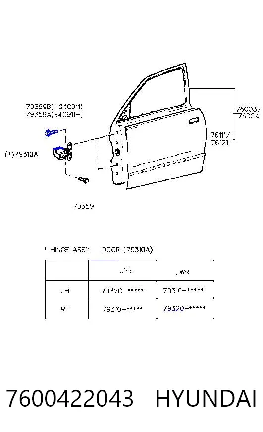 Дверь передняя правая 7600422043 Hyundai/Kia