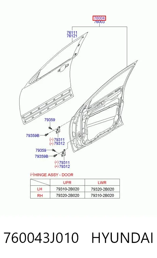 Дверь передняя правая 760043J010 Hyundai/Kia