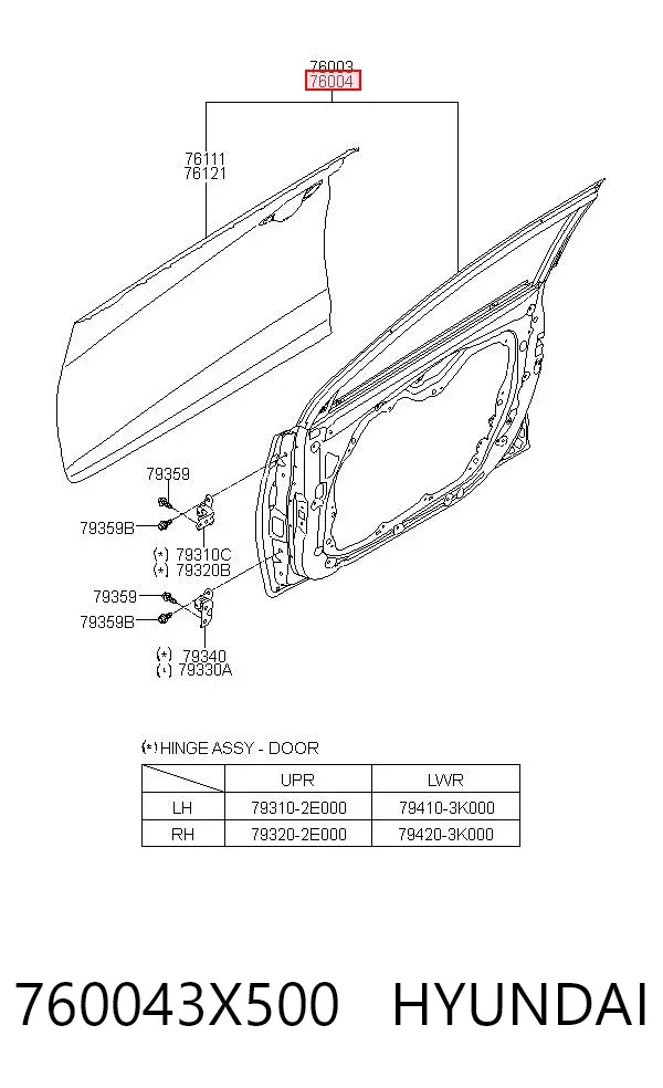 Дверь передняя правая 760043X500 Hyundai/Kia