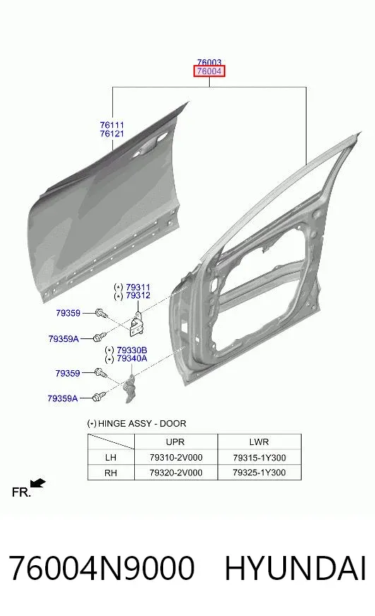 Дверь передняя правая 76004N9000 Hyundai/Kia