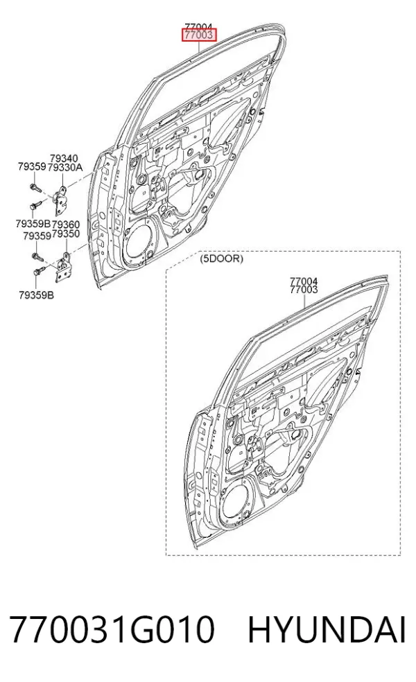 Дверь задняя левая 770031G010 Hyundai/Kia