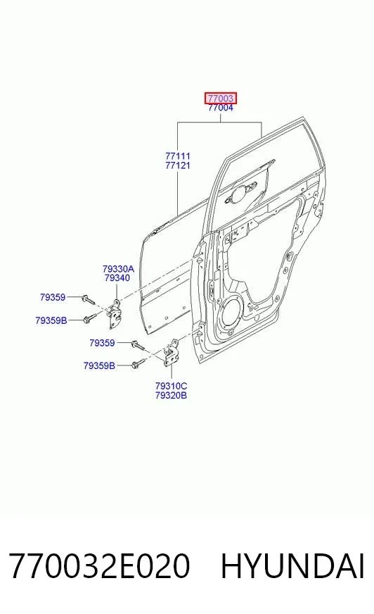 Дверь задняя левая 770032E020 Hyundai/Kia
