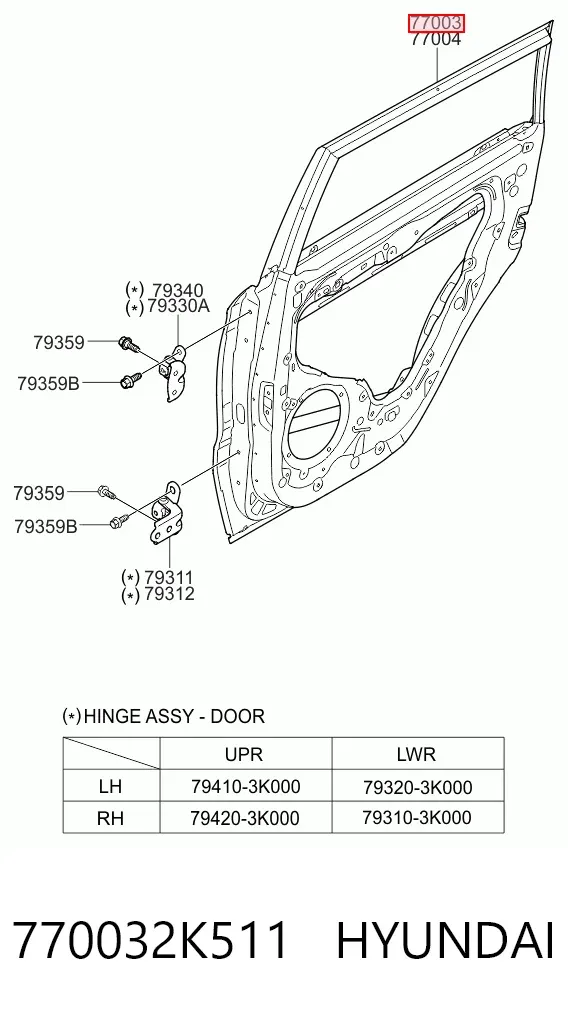 Дверь задняя левая 770032K511 Hyundai/Kia