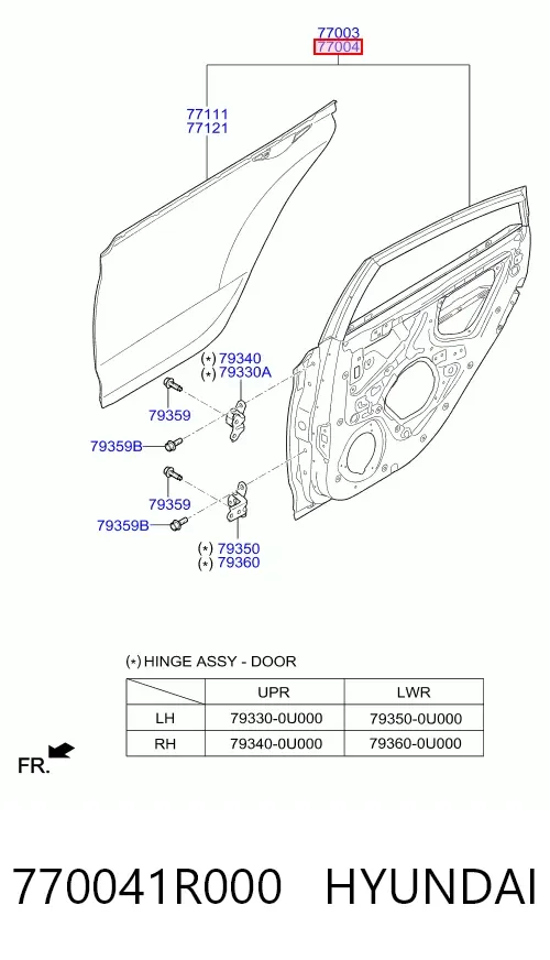 Дверь задняя правая 770041R000 Hyundai/Kia