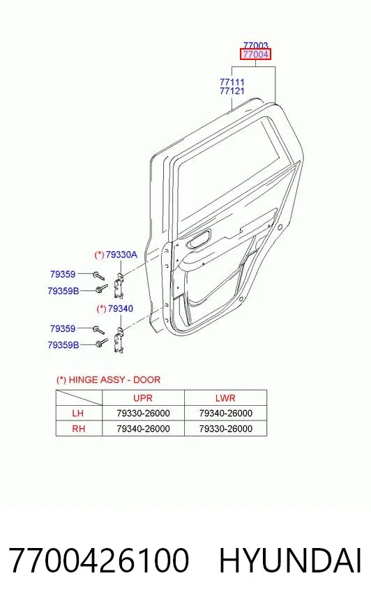 Дверь задняя правая 7700426100 Hyundai/Kia