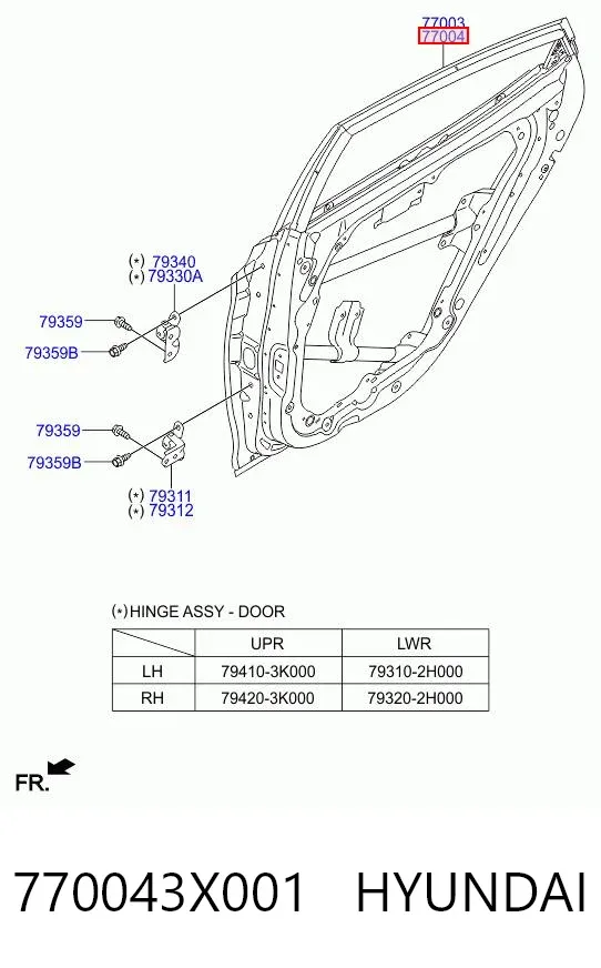 Дверь задняя правая 770043X001 Hyundai/Kia