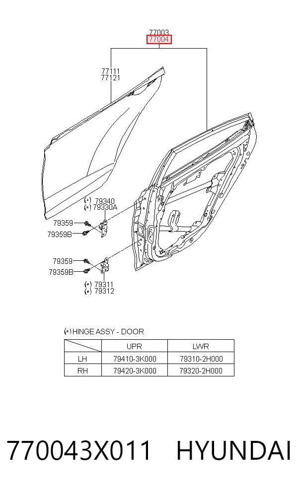 Дверь задняя правая 770043X011 Hyundai/Kia