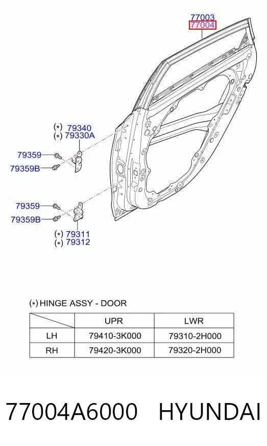 Дверь задняя правая 77004A6000 Hyundai/Kia
