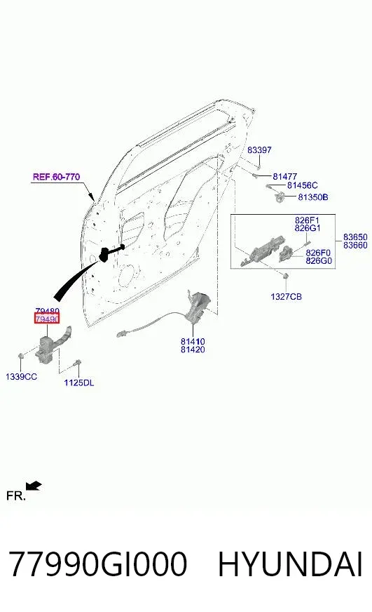 Ограничитель открывания двери задний правый 77990GI000 Hyundai/Kia