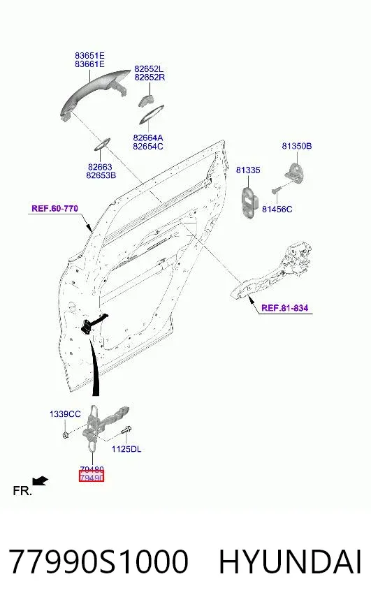 Ограничитель открывания двери задний правый 77990S1000 Hyundai/Kia