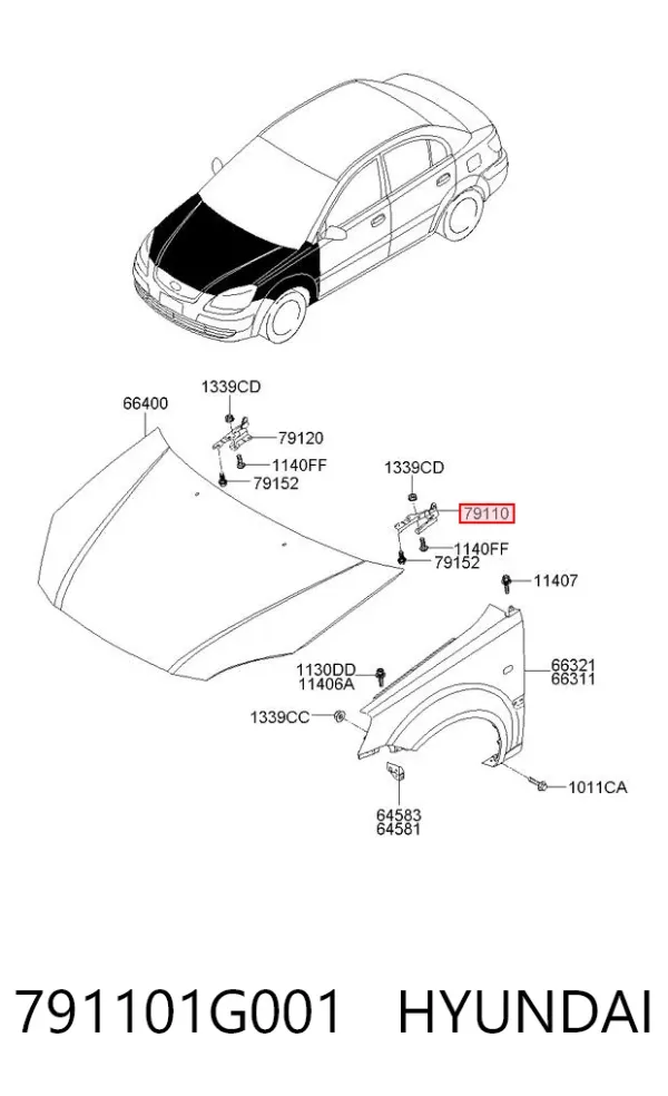 Петля капота левая 791101G001 Hyundai/Kia