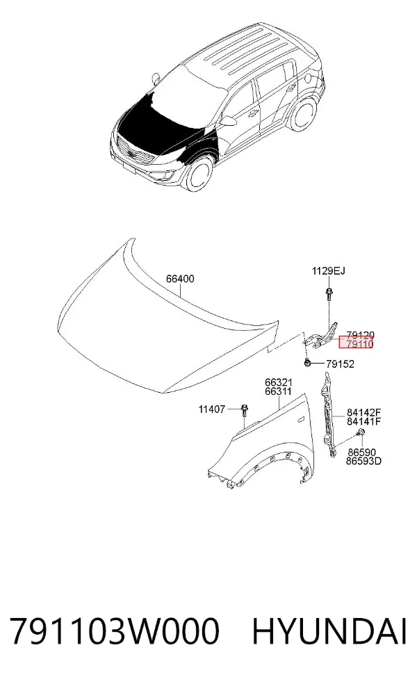 Петля капота левая 791103W000 Hyundai/Kia