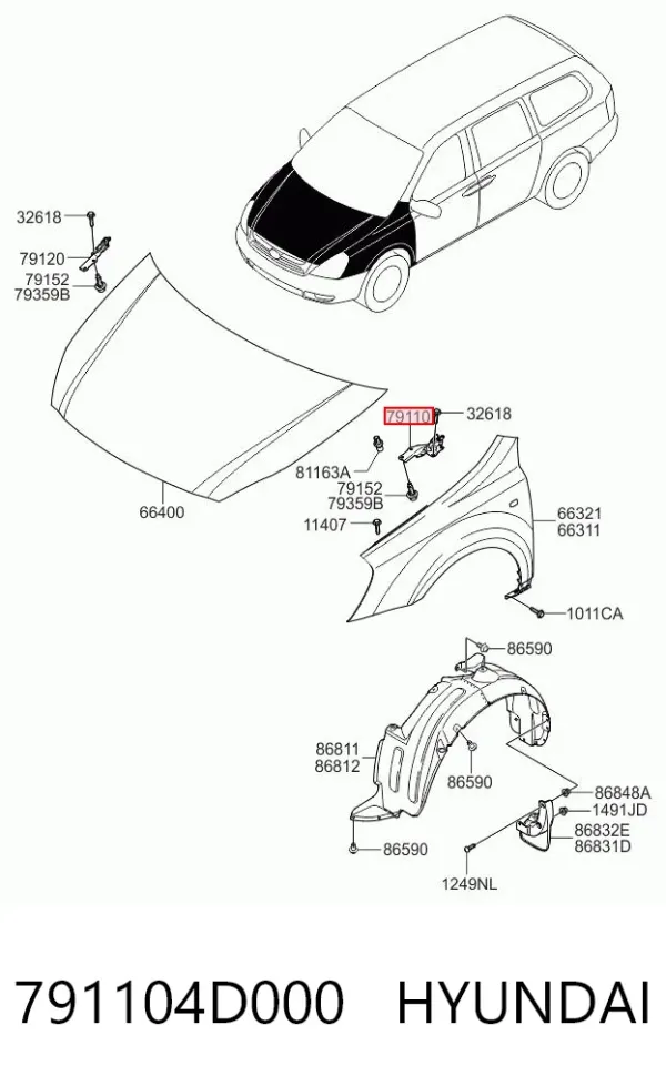 Петля капота левая 791104D000 Hyundai/Kia