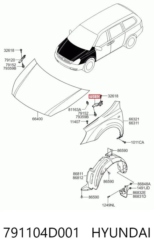 Петля капота левая 791104D001 Hyundai/Kia