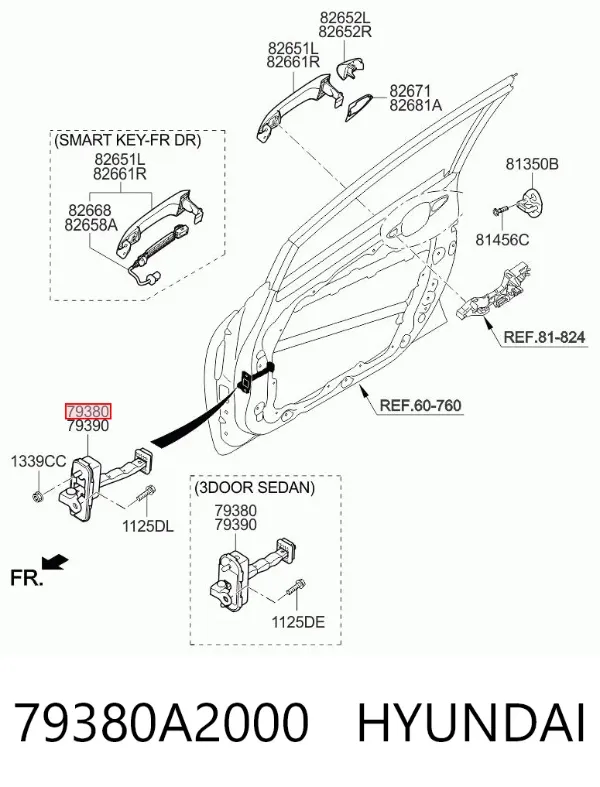 Ограничитель открывания двери передний левый 79380A2000 Hyundai/Kia