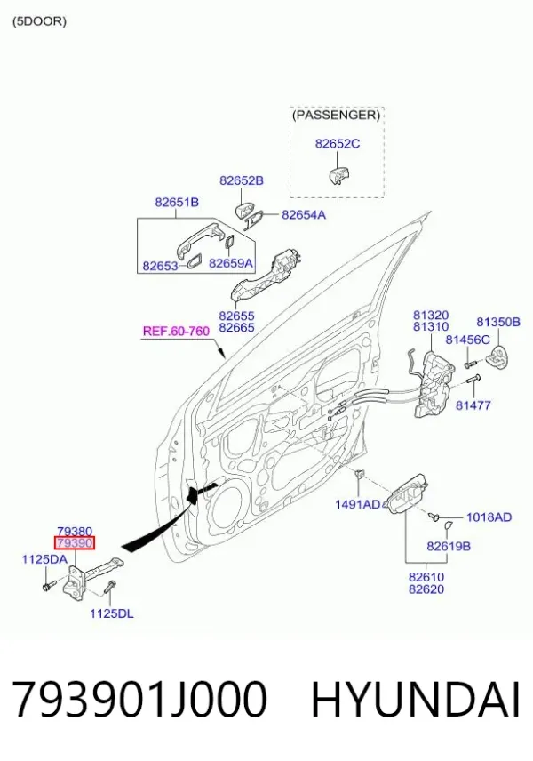 Ограничитель открывания двери передний правый 793901J000 Hyundai/Kia