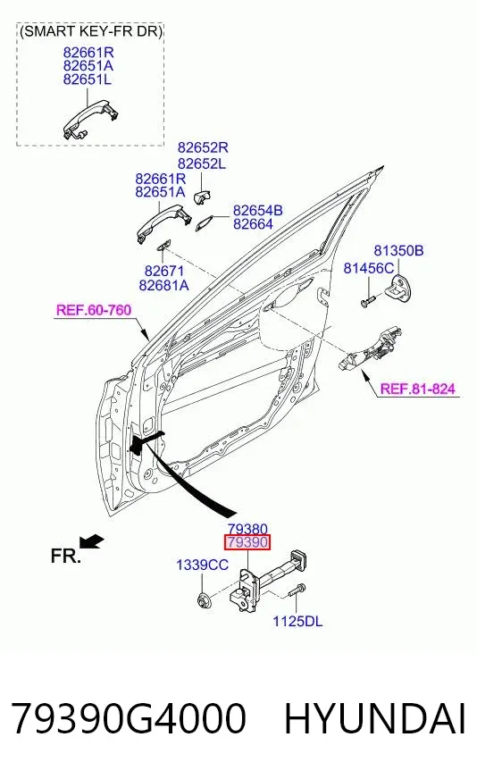 Ограничитель открывания двери передний правый 79390G4000 Hyundai/Kia
