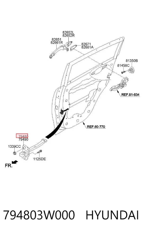 Ограничитель открывания двери задний левый 794803W000 Hyundai/Kia