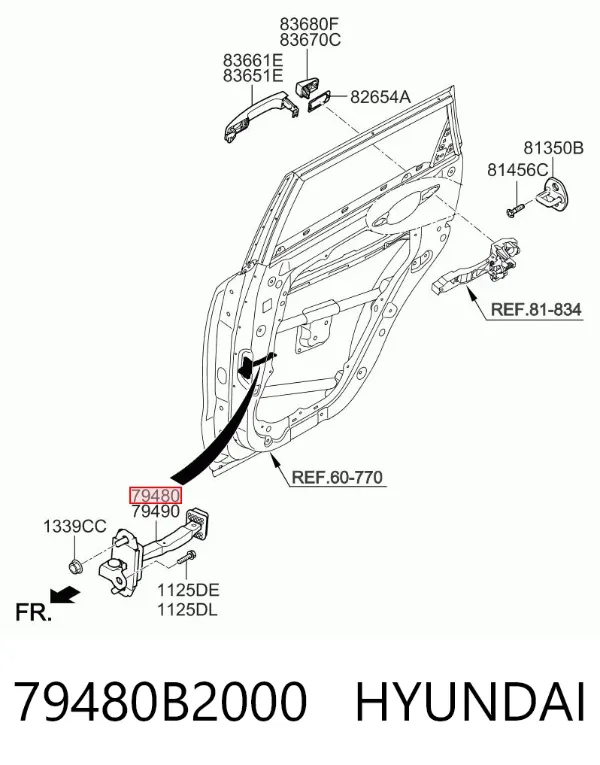 Ограничитель открывания двери задний левый 79480B2000 Hyundai/Kia