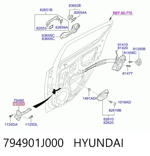 Ограничитель открывания двери задний правый 794901J000 Hyundai/Kia