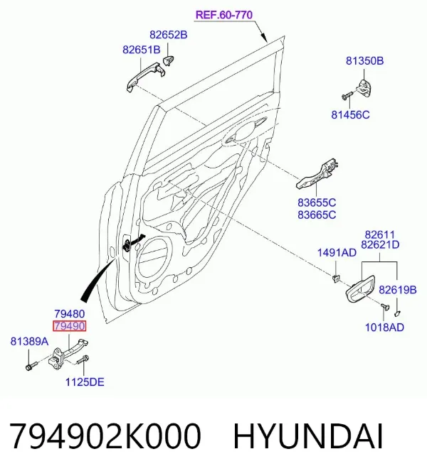 Ограничитель открывания двери задний правый 794902K000 Hyundai/Kia
