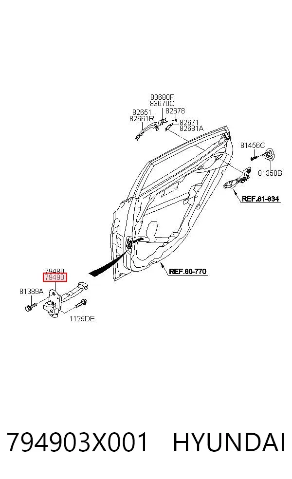 Ограничитель открывания двери задний правый 794903X001 Hyundai/Kia
